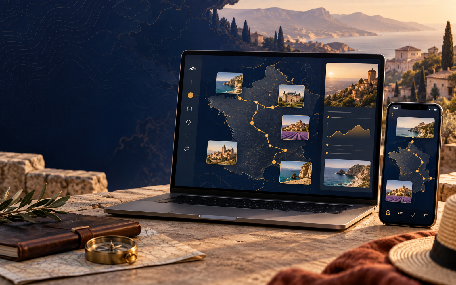 Illustration d’une interface cartographique de planification de voyage